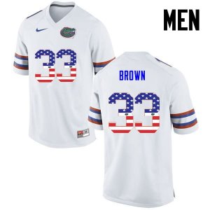 Men's Florida Gators #33 Mack Brown NCAA Nike White USA Flag Fashion Authentic Stitched College Football Jersey OQB7762ME